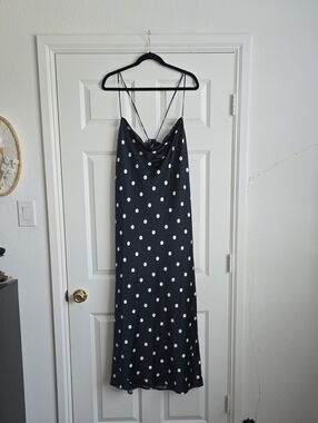 Old Navy Black Maxi Slip Dress with White Polka Dots With Adjustable Tie Straps